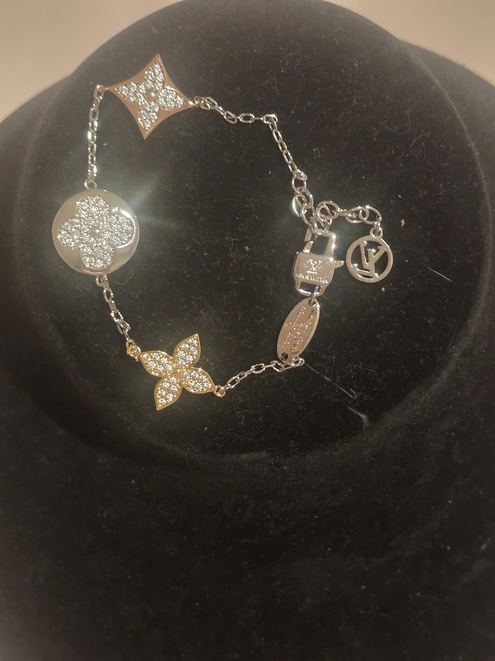 Louis Vuitton LV Crystal Monogram Flower Bracelet Silver Gold - Picture 2 of 10